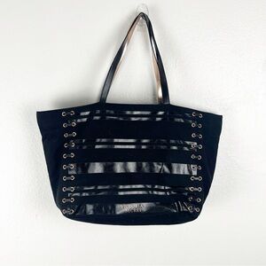 VICTORIA’S SECRET Black Side Lace Canvas Shoulder Tote